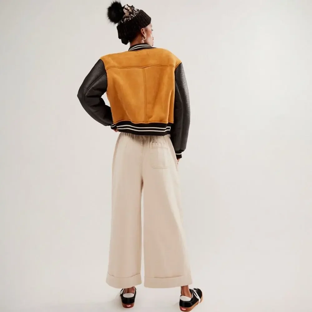 Free People After Love Cuff Tan Baggy Pants - Size L